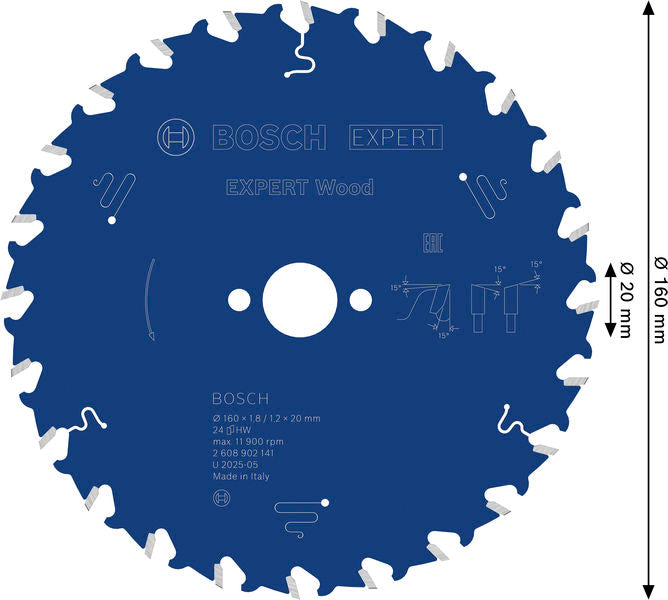 BOSCH EXPERT Wood list kružne testere, 160×1,8/1,2×20 mm, T24 - List kružne testere EX WO H 160x20-24 (2608902141)-SBT Alati Beograd