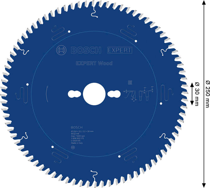 BOSCH EXPERT Wood list kružne testere, 250×3,2/2,2×30 mm, T80 - List kružne testere EX WO T 250x30-80 (2608902170)-SBT Alati Beograd