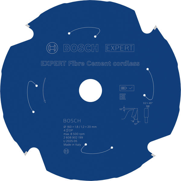 BOSCH EXPERT Fibre Cement aku list kružne testere, 160×1,8/1,2×20 mm, T4 - List kružne testere EX FC H 160x20-4 (2608902199)