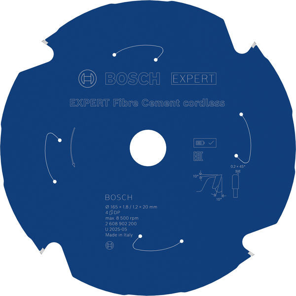 BOSCH EXPERT Fibre Cement cordless list kružne testere, 165×1,8/1,2×20 mm, T4 - List kružne testere EX FC H 165x20-4 (2608902200)-SBT Alati Beograd
