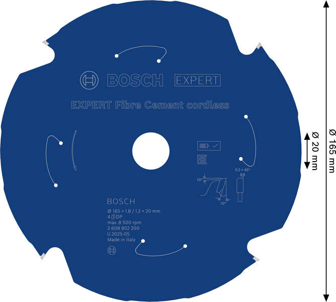 BOSCH EXPERT Fibre Cement cordless list kružne testere, 165×1,8/1,2×20 mm, T4 - List kružne testere EX FC H 165x20-4 (2608902200)-SBT Alati Beograd