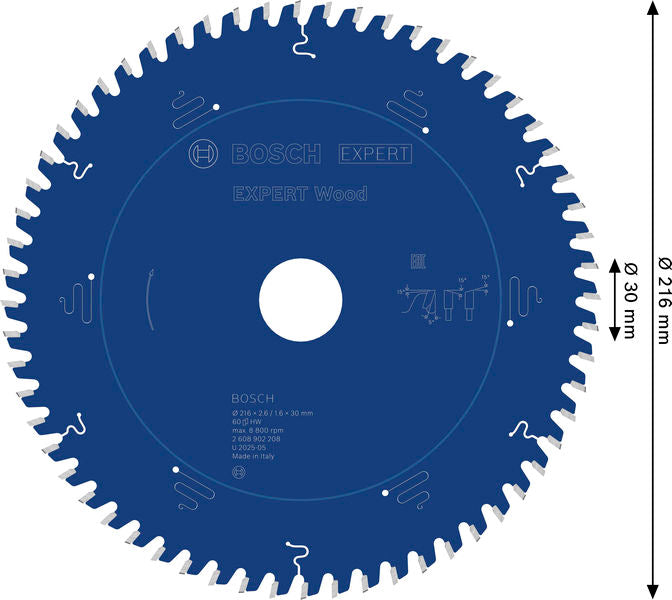 BOSCH EXPERT Wood list kružne testere, 216×2,6/1,6×30 mm, T60 - List kružne testere EX WO T 216x30-60 (2608902208)-SBT Alati Beograd