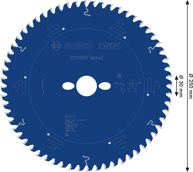 BOSCH EXPERT Wood list kružne testere, 250×2,8/1,8×30 mm, T60 - List kružne testere EX WO T 250x30-60 (2608902235)-SBT Alati Beograd