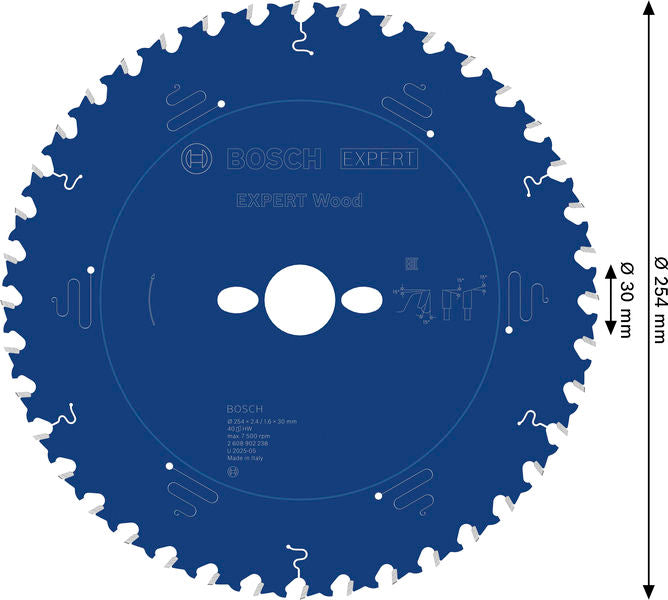BOSCH EXPERT Wood list kružne testere, 254×2,4/1,6×30 mm, T40 - List kružne testere EX WO T 254x30-40 (2608902238)-SBT Alati Beograd