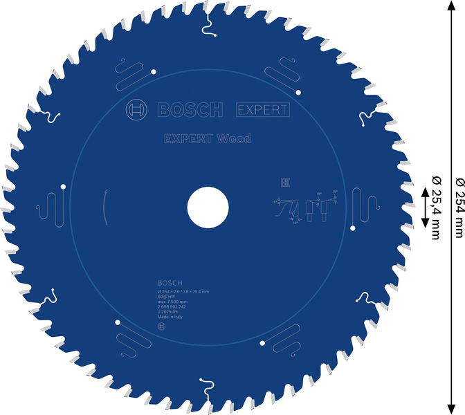 BOSCH EXPERT Wood list kružne testere, 254×2,6/1,8×25,4 mm, T60 - List kružne testere EX WO T 254x25.4-60 (2608902242)-SBT Alati Beograd