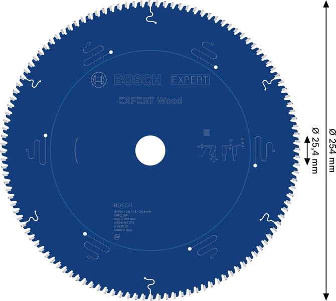 BOSCH EXPERT Wood list kružne testere, 254×2,6/1,8×25,4 mm, T120 - List kružne testere EX WO T 254x25.4-120 (2608902244)-SBT Alati Beograd