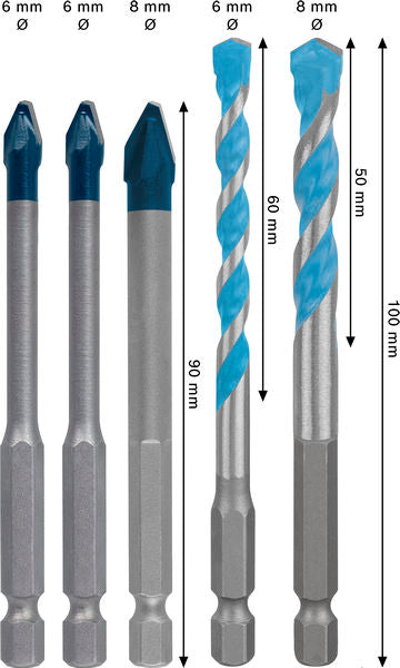 BOSCH EXPERT HEX-9 Hard Ceramic i HEX-9 Multi Construction set, 5 delova - Burgija za pločice HEX-9 HC+MCB 5pc Set (2608902314)-SBT Alati Beograd