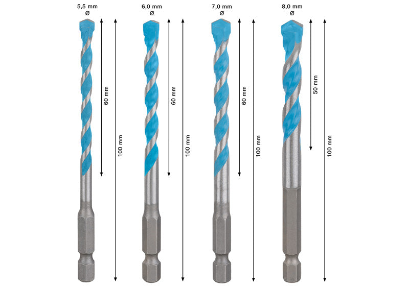 BOSCH EXPERT HEX-9 Multi Construction set burgija, 5,5×60×100; 6×60×100; 7×60×100; 8×50×100 mm, 4 dela - EXPERT HEX-9 MultiC burgij set 5.5/6/7/8 (2608902369)-SBT Alati Beograd