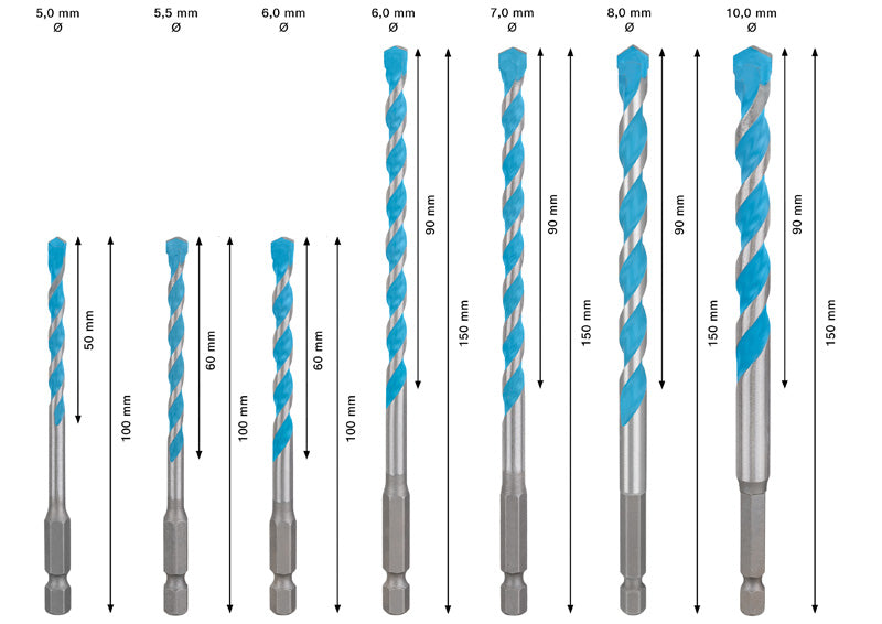 BOSCH EXPERT HEX-9 Multi Construction set burgija, 5×50×100; 5,5×60×100; 5×60×100; 6×90×150; 7×90×150; 8×90×150; 10×90×150 mm, 7 delova - EXPERT HEX-9 MultiC set 5/5.5/6/7/8/10 (2608902371)-SBT Alati Beograd