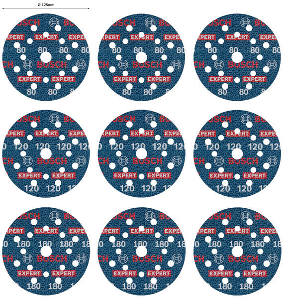 BOSCH EXPERT O780 set brusnih ploča sa folijom, 125 mm, G80 (3×); G120 (3×); G180 (3×), 9 kom. - (2608902407)-SBT Alati Beograd
