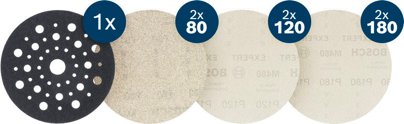 BOSCH EXPERT M480 brusna mreža za ekscentar brusilice, 125 mm, G2×80/2×120/2×180, zaštita za nosač, 7 komada -   (2608902480)