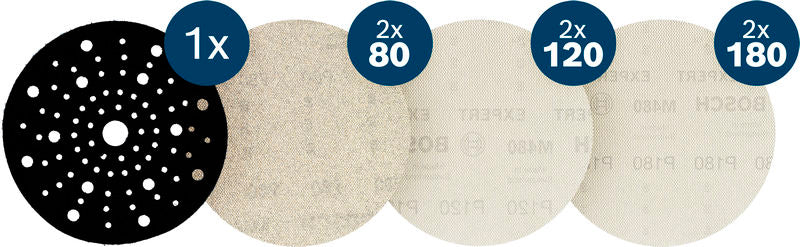 BOSCH EXPERT M480 brusna mreža za ekscentar brusilice, 150 mm, G2×80/2×120/2×180, zaštita za nosač, 7 komada -   (2608902481)