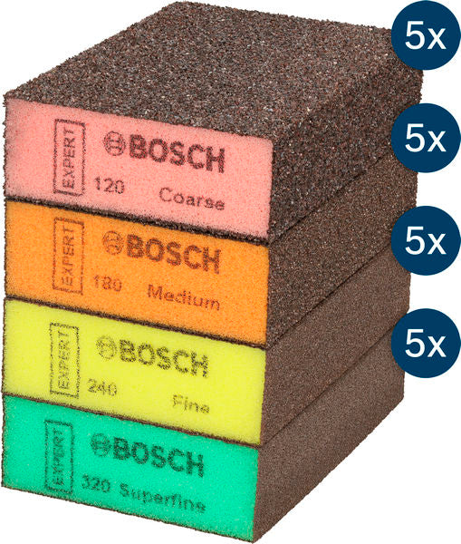 BOSCH EXPERT S471 Standard brusni blok, 26×69×97 mm, 5 grubih, 5 srednjih, 5 finih, 5 superfinih, 20 delova - Sundjer Std Block ,Set,20 (2608902490)-SBT Alati Beograd
