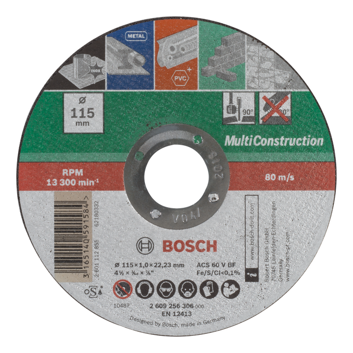 BOSCH Rezna ploča za građevinski materijal, ravna - Rezna ploča,ravna 115x1x22.23mm MultiCon (2609256306)-SBT Alati Beograd