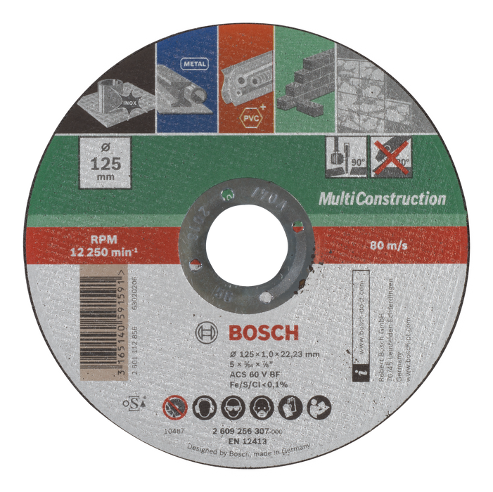 BOSCH Rezna ploča za građevinski materijal, ravna - Rezna ploča,ravna 125x1x22.23mm MultiCon (2609256307)-SBT Alati Beograd