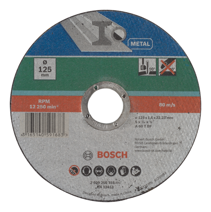 BOSCH Rezna ploča za metal, ravna - Rezna ploča,ravna Metal 125x1,6x22.23mm (2609256316)-SBT Alati Beograd