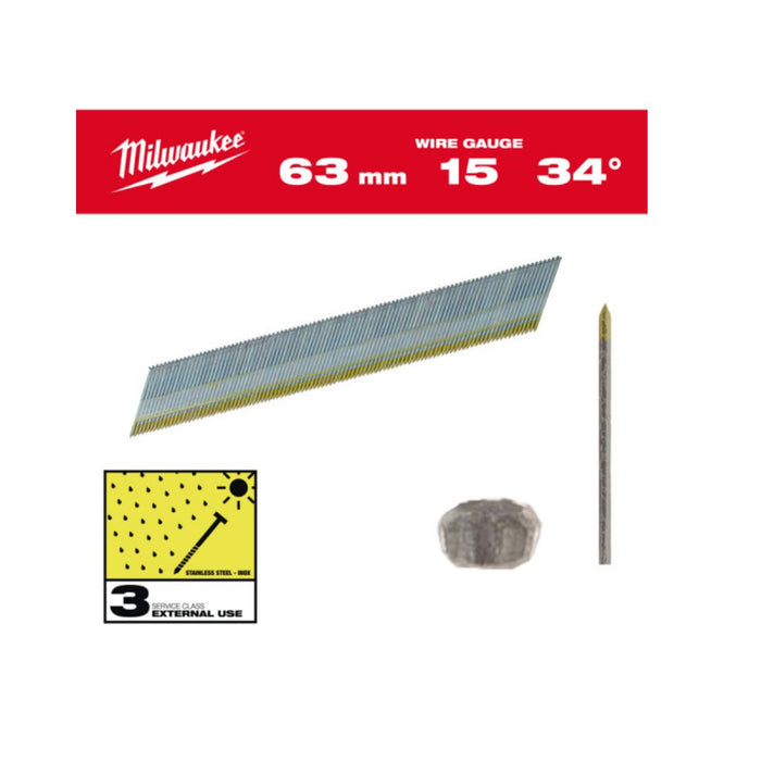 Milwaukee Inox 15G ekseri sa "D" glavom, 1.8 x 63 mm 34°, 2200 kom, 4932492581