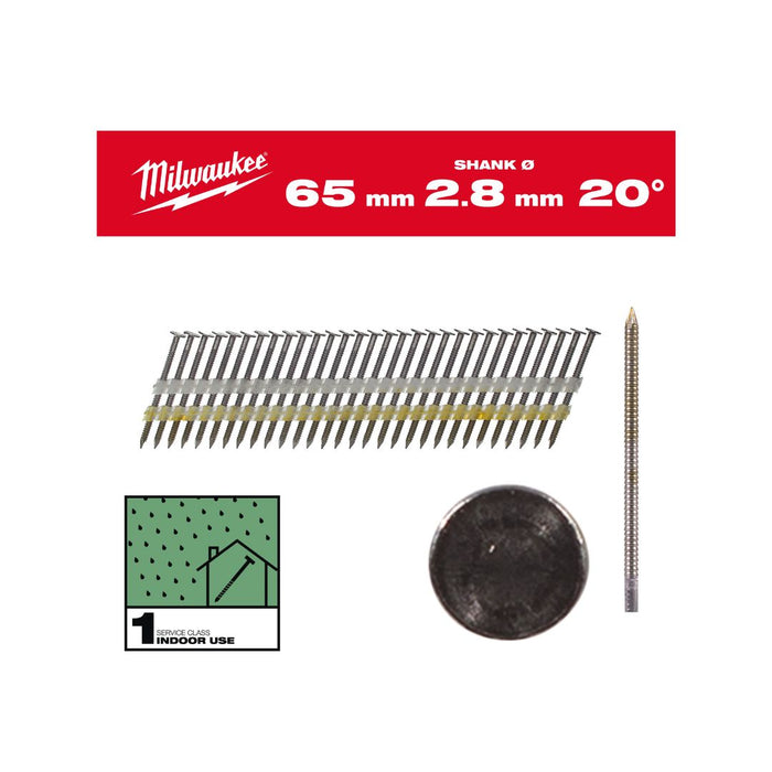 Milwaukee Ekseri sa okruglom glavom 2,8 x 65 mm 20° RS B, 2000 kom, 4932492587