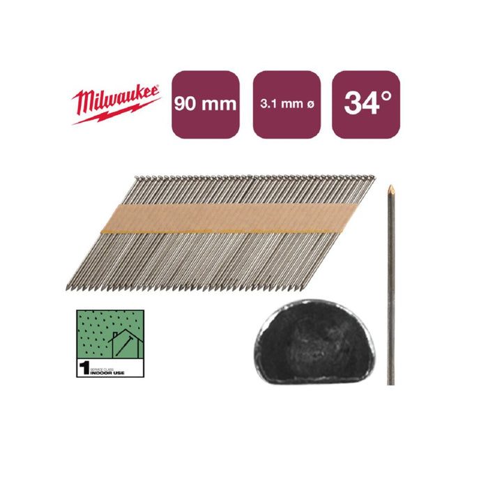 Milwaukee Prstenasti ekseri sa zakošenom glavom tip "D" 3,1 x 90 mm 34°, 2200 kom, 4932492598