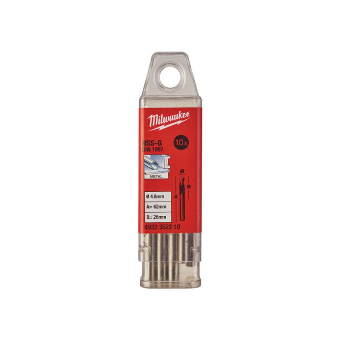 Milwaukee Set burgija za metal, kratka, HSS-G, 4,8 x 26/62 mm, 10 kom, 4932352210