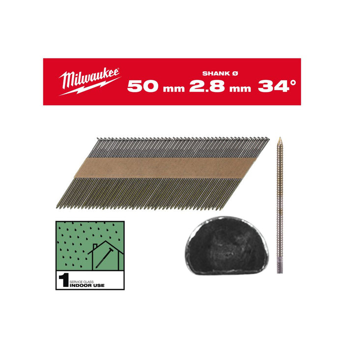 Milwaukee Prstenasti ekseri tip "D" 2,8 x 50 mm 34°, RS B/SC-1 , 2200 kom, 4932492599