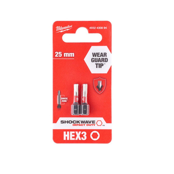 Milwaukee Udarni bitovi HEX 3 x 25 mm, Shockwave, 2 kom, 4932430894