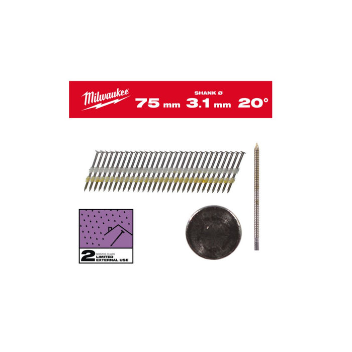 Milwaukee Pocinkovani ekseri sa okruglom glavom 3,1 x 75 mm 20°, RS B SC-2, 1750 kom, 4932492592