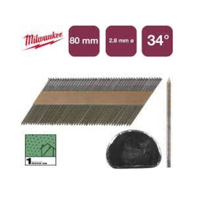 Milwaukee Prstenasti ekseri tip "D" 2,8 x 80 mm 34°, RS B/SC-1 , 2200 kom, 4932492603