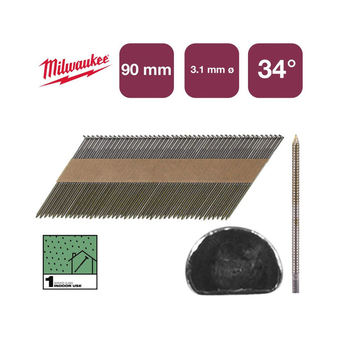 Milwaukee Prstenasti ekseri tip "D" 3,1 x 90 mm 34°, RS B/SC-1 , 2200 kom, 4932492604