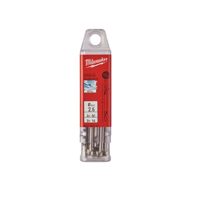 Milwaukee Set burgija za metal, dvostrana, HSS-G, 2,5 x 10/43 mm, 10 kom, 4932352222