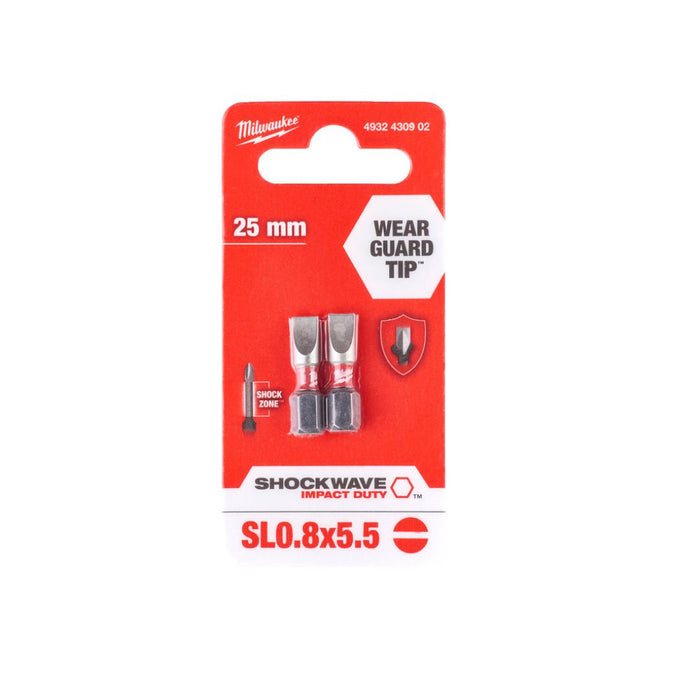 Milwaukee Udarni bitovi - špic, SL 0.8 x 5,5 x 25 mm, Shockwave, 2 kom, 4932430902