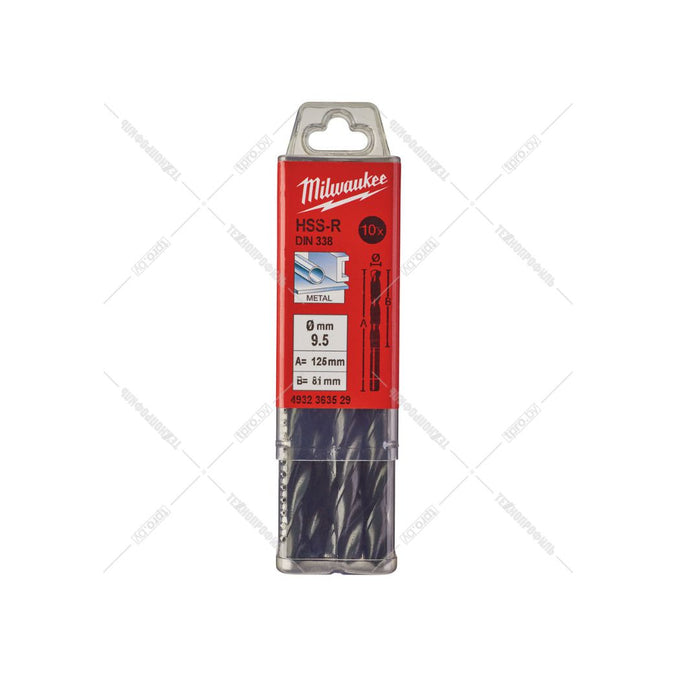 Milwaukee Set burgija za metal, HSS-R, 9,5 x 81/125 mm, 10 kom, 4932363529