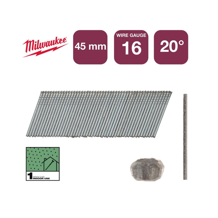 Milwaukee Pocinkovani ekseri 16G, 1,35 x 1,61 x 45 mm 20°, 2000 kom, 4932492584