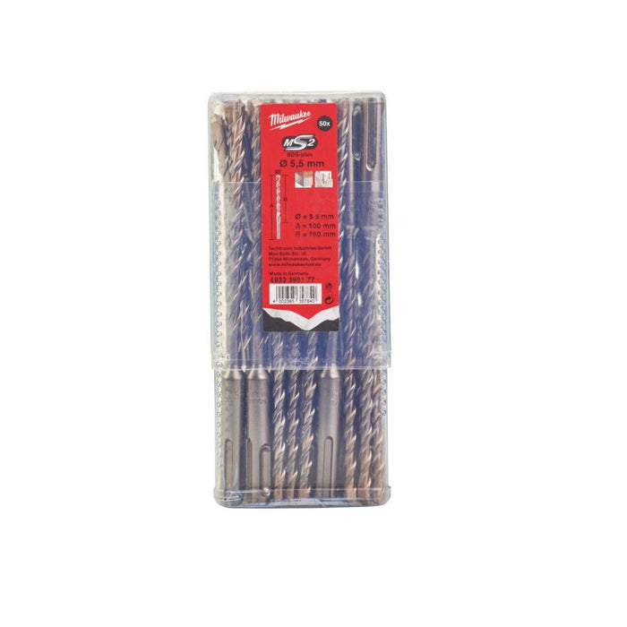 Milwaukee Set burgija za beton, SDS-Plus M2, 2 - rezna, 5,5 x 100/160 mm, 4932399177