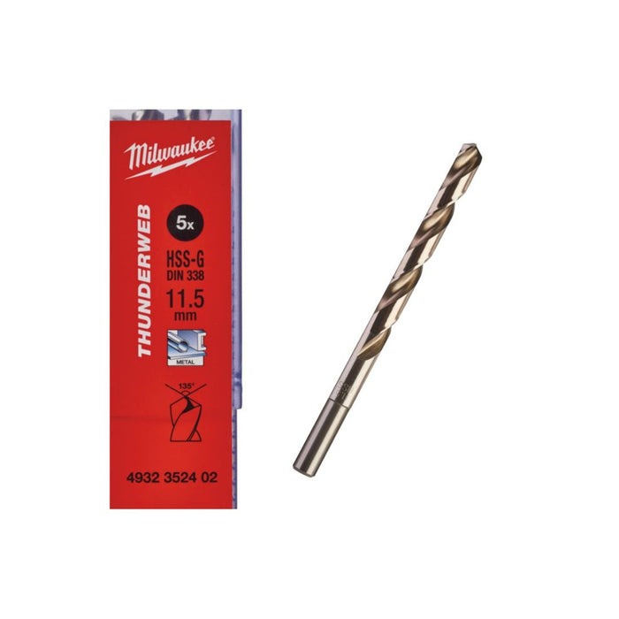 Milwaukee Set burgija za metal, HSS-G, 11,5 x 94/142 mm, Thunderweb, 5 kom, 4932352402