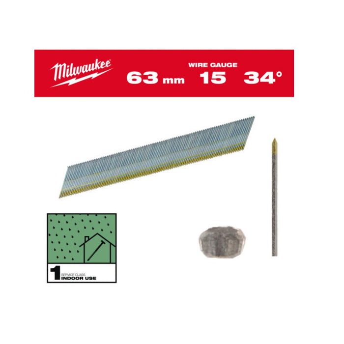 Milwaukee Pocinkovani ekseri, 15G / 34°/ 63 mm, 2200 kom, 4932492578