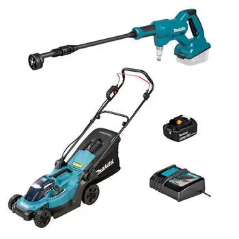Makita DLX2583T 18V Akumulatorski set – kosačica DLM330 + perač pod pritiskom DHW180 (baterija 5.0Ah + punjač)-SBT Alati Beograd
