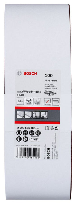 Bosch 10-delni set brusnih traka X440 75 x 533 mm granulacija 100 - pakovanje od 10 komada (2608606083)