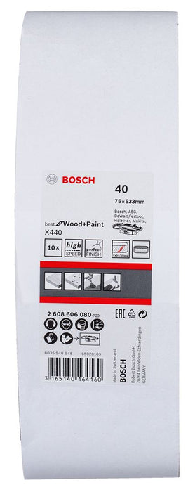 Bosch 10-delni set brusnih traka X440 75 x 533 mm granulacija 40 - pakovanje od 10 komada (2608606080)