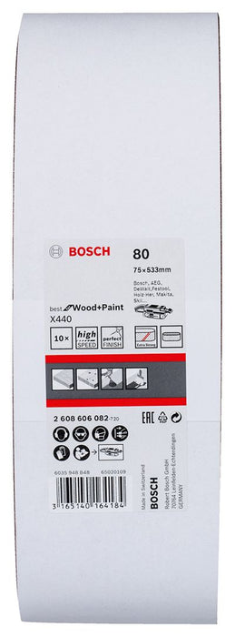 Bosch 10-delni set brusnih traka X440 75 x 533 mm granulacija 80 - pakovanje od 10 komada (2608606082)