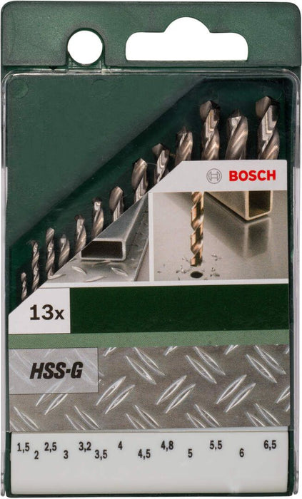 Bosch 13-delni set burgija za metal HSS-G, DIN 338 1,5; 2,0; 2,5; 3,0; 3,2; 3,5; 4,0; 4,5; 4,8; 5,0; 5,5; 6,0; 6,5 mm (2609255061)