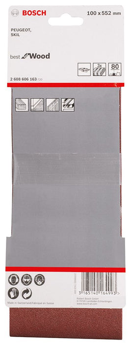 Bosch 3-delni set brusnih traka X440 100 x 552 mm granulacija 80 - pakovanje od 3 komada (2608606163)