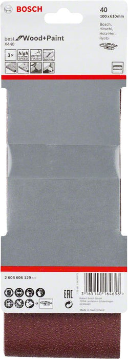 Bosch 3-delni set brusnih traka X440 100 x 610 mm granulacija 40 - pakovanje od 3 komada (2608606129)