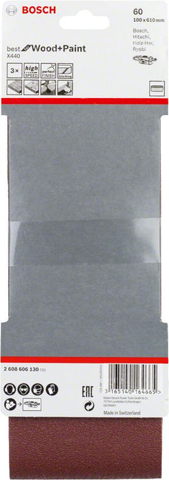 Bosch 3-delni set brusnih traka X440 100 x 610 mm granulacija 60 - pakovanje od 3 komada (2608606130)