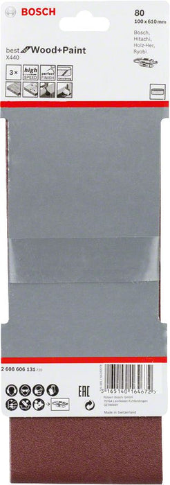 Bosch 3-delni set brusnih traka X440 100 x 610 mm granulacija 80 - pakovanje od 3 komada (2608606131)