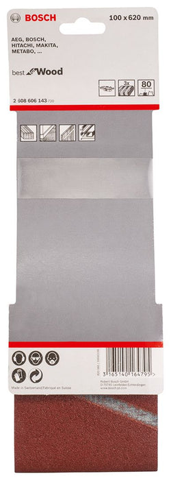 Bosch 3-delni set brusnih traka X440 100 x 620 mm granualacija 80 - pakovanje od 3 komada (2608606143)