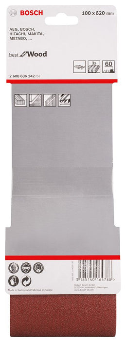 Bosch 3-delni set brusnih traka X440 100 x 620 mm granulacija 60 - pakovanje od 3 komada (2608606142)