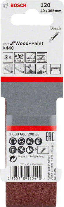 Bosch 3-delni set brusnih traka X440 40 x 305 mm granulacija 120 - pakovanje od 3 komada (2608606208)