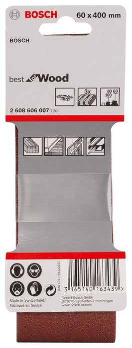 Bosch 3-delni set brusnih traka X440 60 x 400 mm granulacija 60; 80; 100 - pakovanje od 3 komada (2608606007)