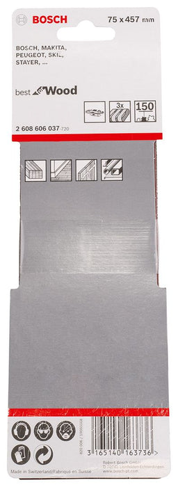 Bosch 3-delni set brusnih traka X440 75 x 457 mm granulacija 150 - pakovanje od 3 komada (2608606037)